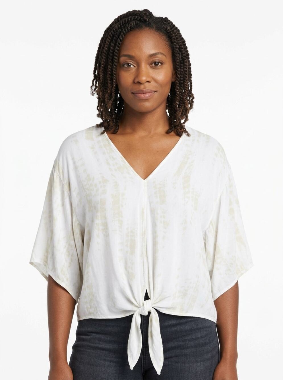 By Together Made in USA White Tie Front V-Neck Blouse Women Size S